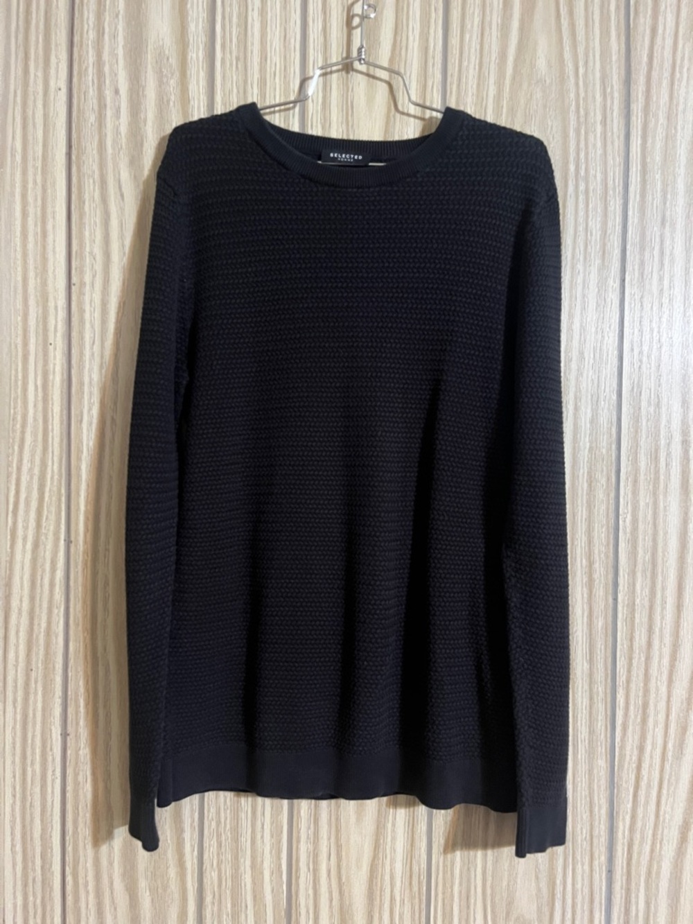 Men's Black Textured Crewneck Sweater by SELECTED HOMME
